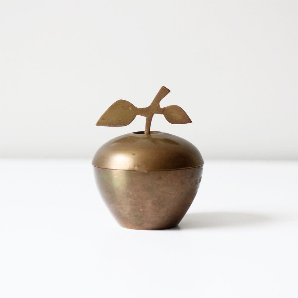 An Apple a Day Catch All Bowl Teacher Gift Gold Trinket Dish Home Decor Metal Dish Vintage Brass Apple Collect All Dish