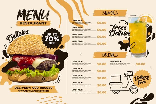 baixe modelo de formato horizontal de menu de restaurante forma restaurant menu