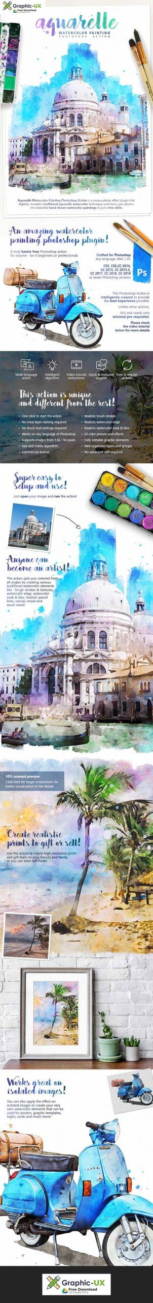 Aquarelle Photoshop Action Photoshop Actions Drawings Illustration
