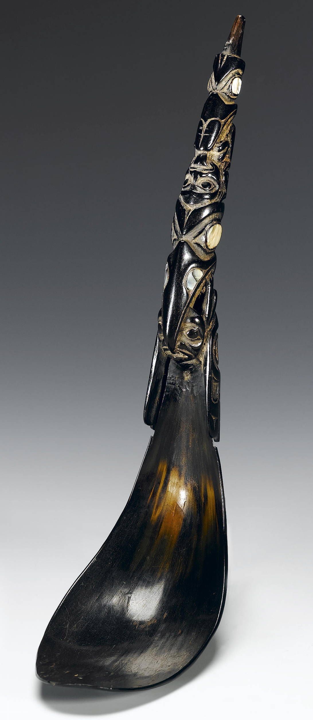 Northwest Coast Mountain Goat Horn Spoon The handle has abalone shell