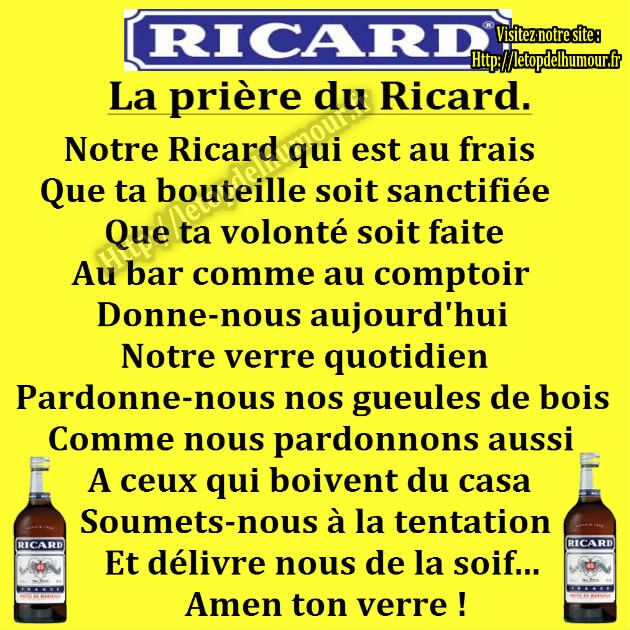 Ricard Prière Gueule Bois Verre Amen Bouteille Humour