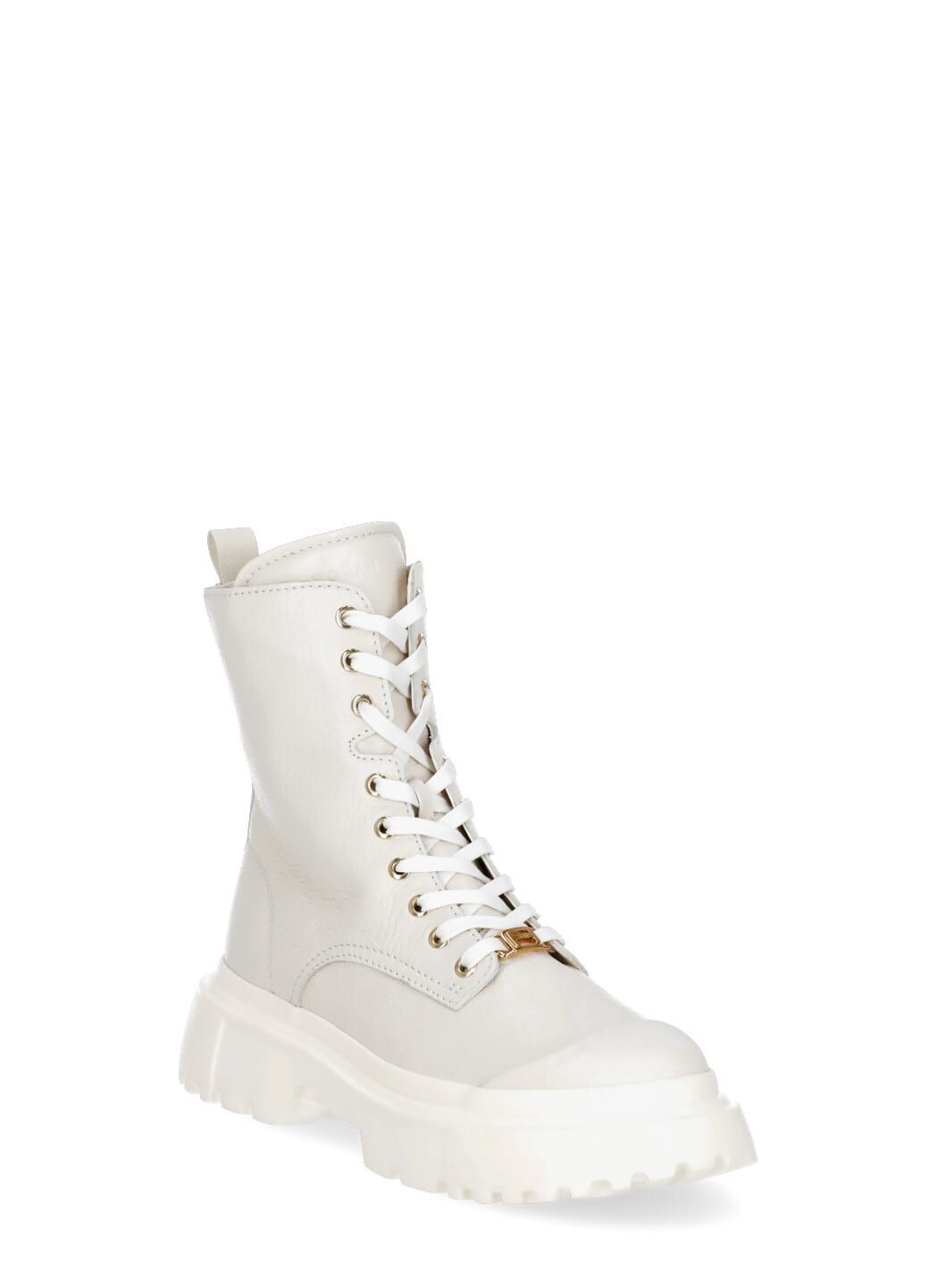 H619 Amphibious Boots from Hogan: - White Hogan pebbled leather amphibious boots for woman - Visible top stitches - Round toe - Front stringes fastening - Internal Memory Foam fussbet - Rubber raised sole (5 cm)Composition: 100% Cow Sole:, 100% Rubber | Hogan Women's H619 Amphibious Boots in White | FW22/23 Wedge Sneaker, Converse Chuck Taylor High Top Sneaker, High Top Sneakers, Hogan, Pebbled Leather, Memory Foam, Womens Boots, Stitches, Cow