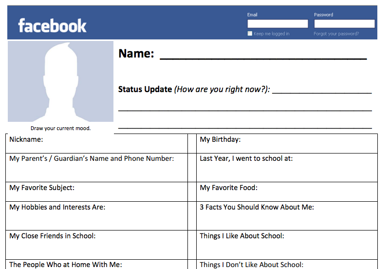 cute idea student intake form in the style of an (old school) Facebook