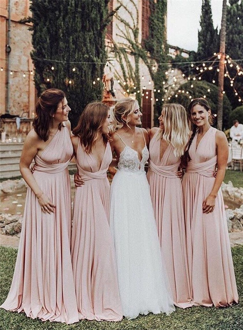 Modest Blush Pink Lace And Chiffon Bridesmaid Dresses Photography By Kaitlyn Light Pink Bridesmaid Dresses Bridesmaid Dresses Boho Gorgeous Bridesmaid Dresses