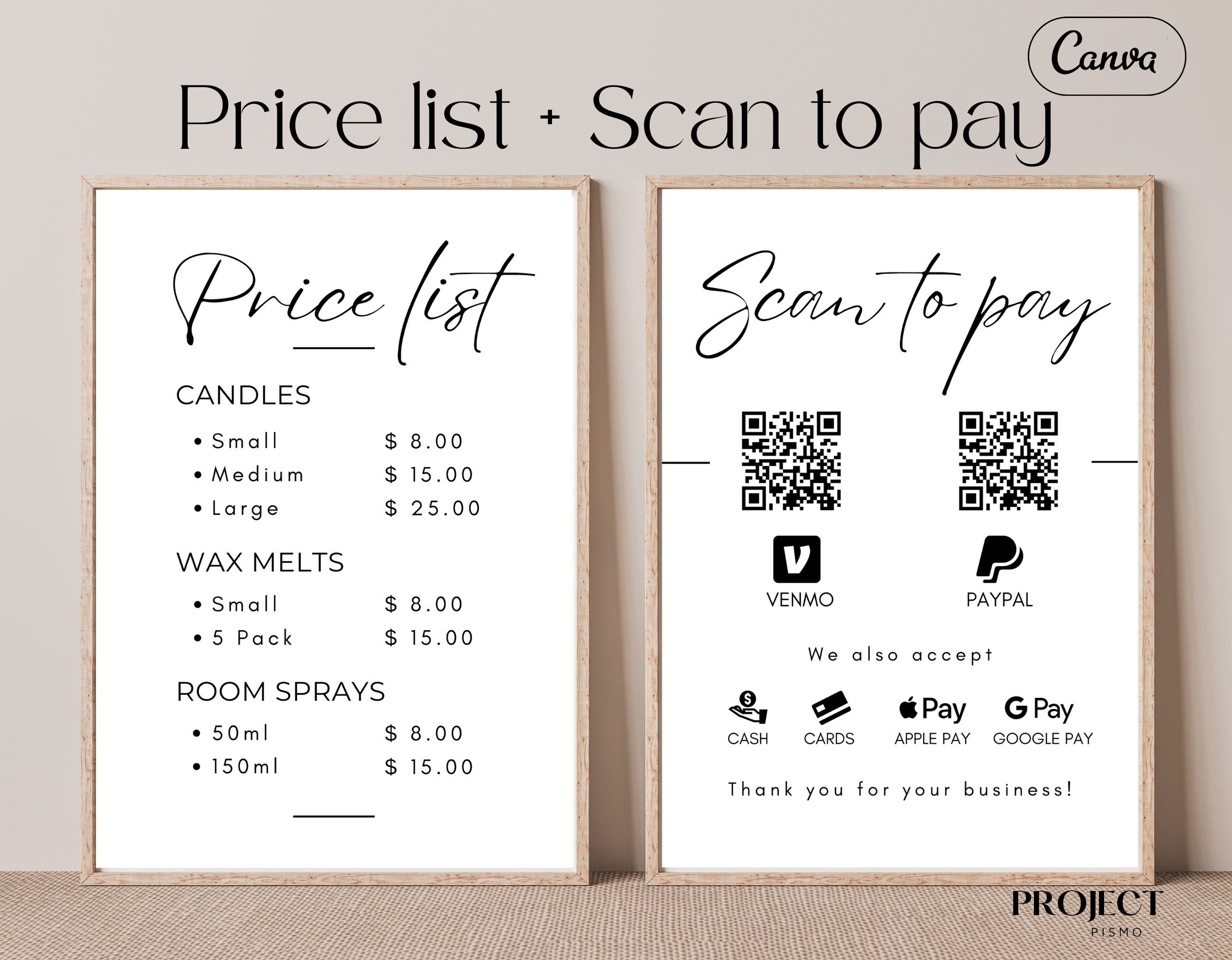 Craft Show Price List and Scan to Pay Signs, Editable Templates, Local Market Vendor Signs, Craft Fair QR Code Poster, Farmers Market Booth - Etsy