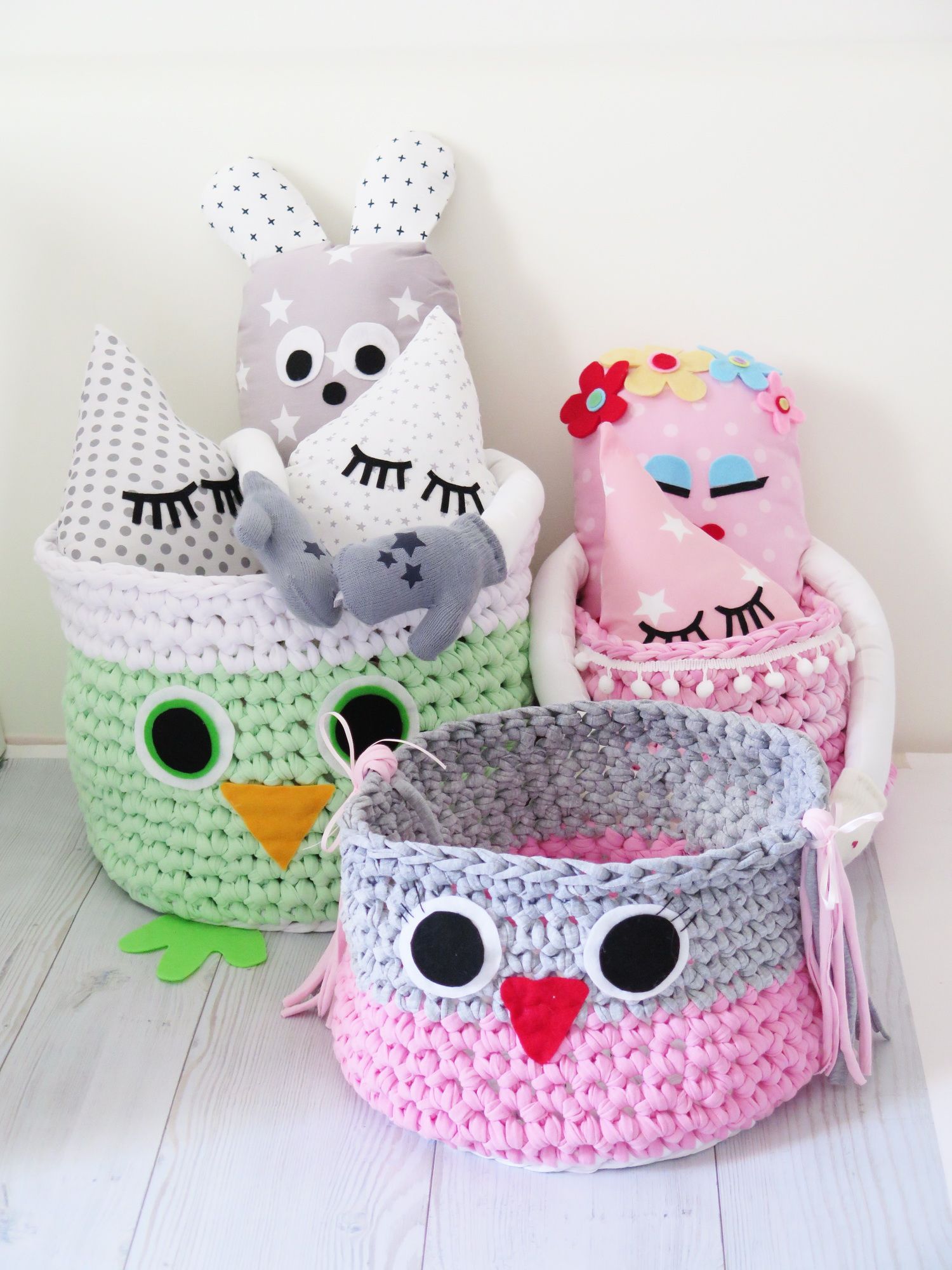 Crochet Owl Basket , Handmade Crocheted Bin Yarn ,Nursery Decor Crochet Owl Basket , Handmade Crocheted Bin Yarn ,Nursery Decor