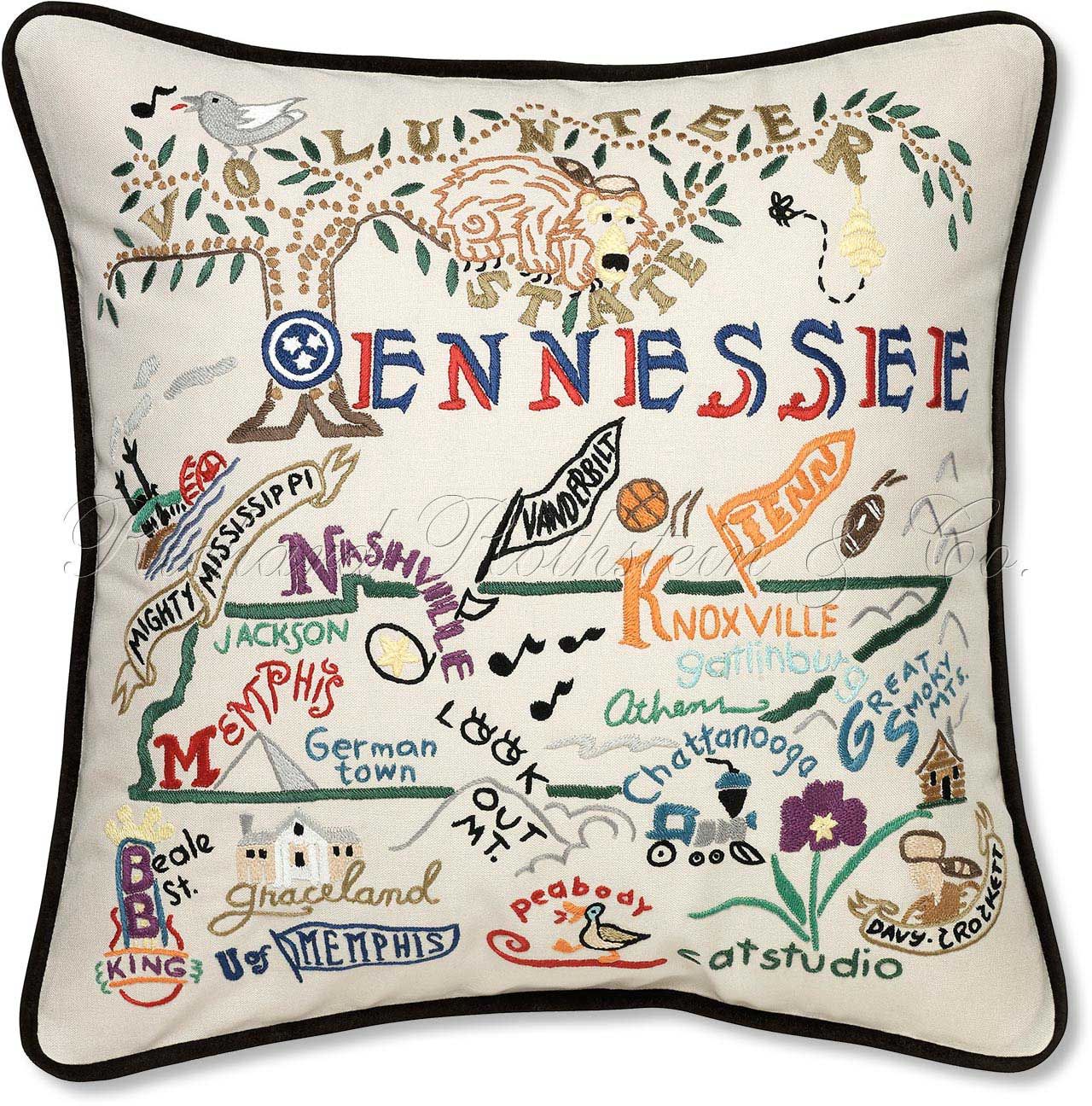 Handmade Tennessee State Throw Pillow Tennessee Embroidered Catstudio Pillow