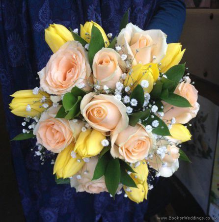 Fresh Spring Wedding Flowers Peach Rose And Yellow Tulip Hand Tied Fresh Spring Wedding Flowers Peach Rose And Yellow Tulip Hand Tied Bridal Bouquet