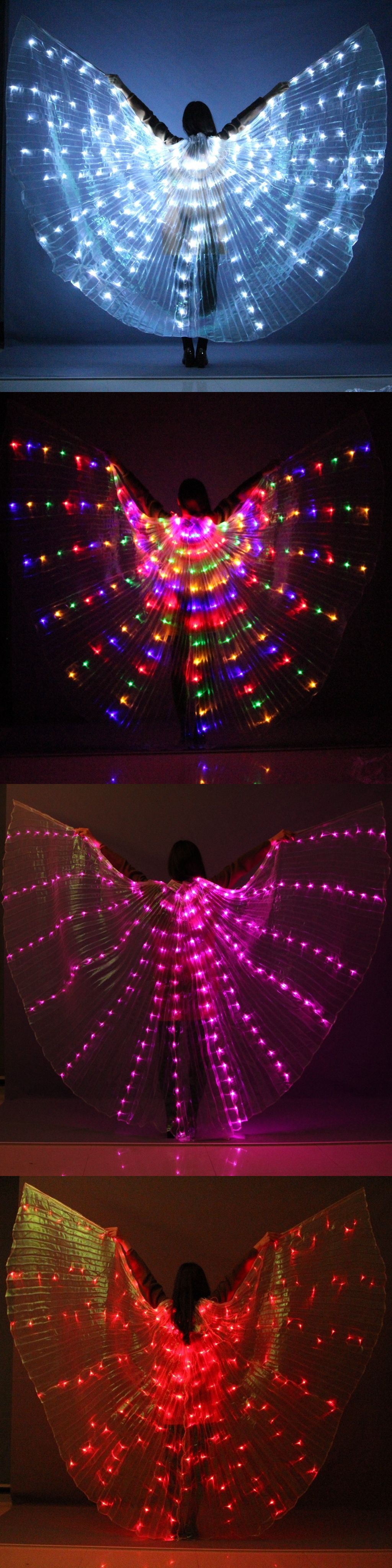 Women Belly Dance Costumes 360° LED Light Isis Wings Egyptian Sticks Performance
