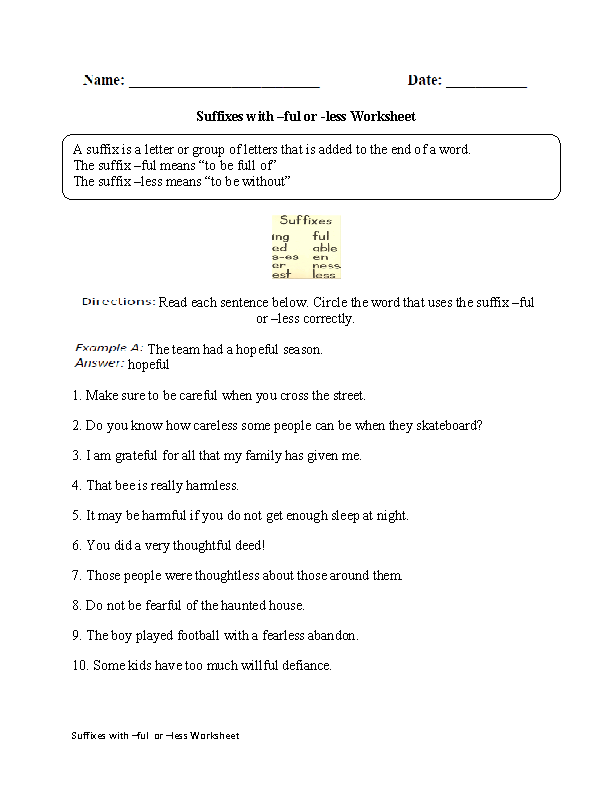 Suffixes With ful Or less Worksheet Suffixes Worksheets Book Report Template Middle School