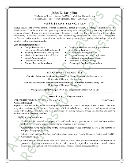 resume and vice principal view page two of this vice principal