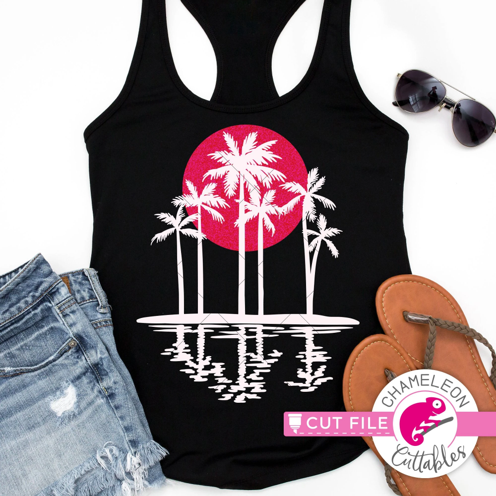 Sunset palm trees beach svg png dxf eps jpeg in 2020 ...