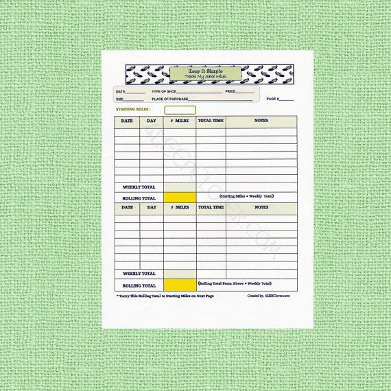 track my shoe miles log bi weekly downloadable by 4leefclover the