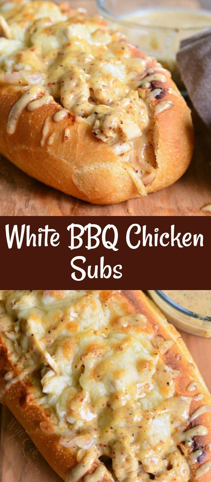 Total comfort and a whole lot of flavor! Delicious hot sub sandwich packed with chicken, cheese, and homemade white BBQ sauce. #chicken #sandwich #bbq #whitebbq Food Recipies, Cooking Recipes, Oven Recipes, Keto Recipes, All Food Recipes, Amazing Food Recipes, Bbq Dessert Recipes, Comfort Food Recipes, Pie Filling Recipes