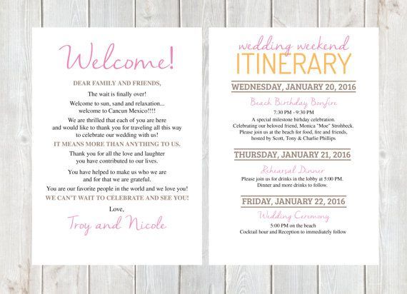 Welcome Letter Wedding Itinerary Hotel Welcome Letter Wedding Itinerary Hotel Bag Destination Anchor Key West