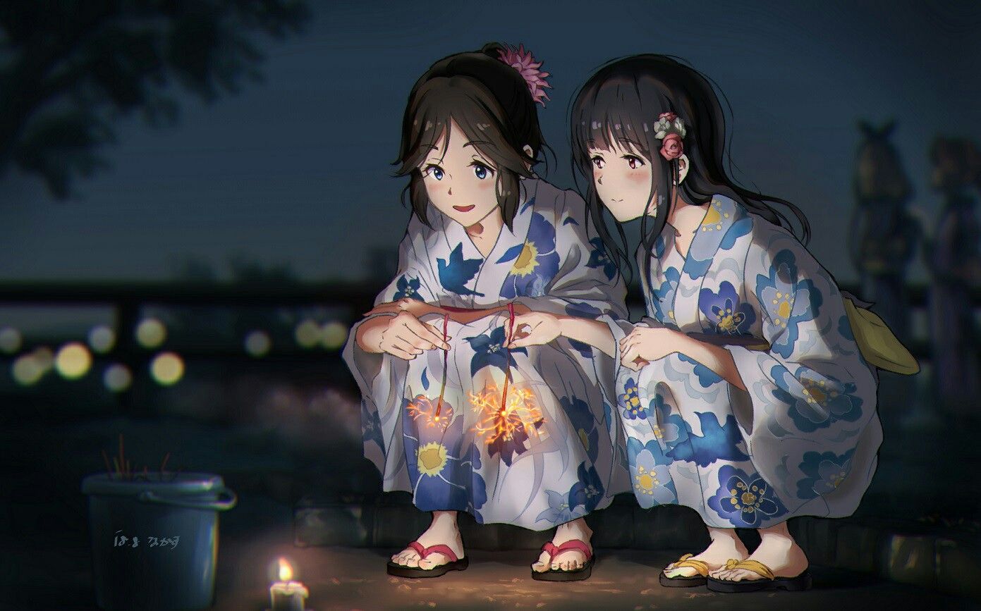 Nozomi X Mizore 線香花火 イラスト 芸術的アニメ少女 線香花火 Nozomi X Mizore 線香花火 イラスト 芸術的アニメ少女 線香花火