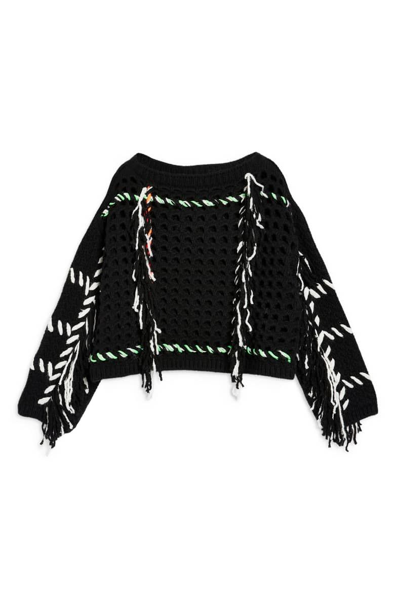 Fringe Crochet Sweater, Alternate, color, BLACK MULTI Fringe Crochet Sweater, Alternate, color, BLACK MULTI