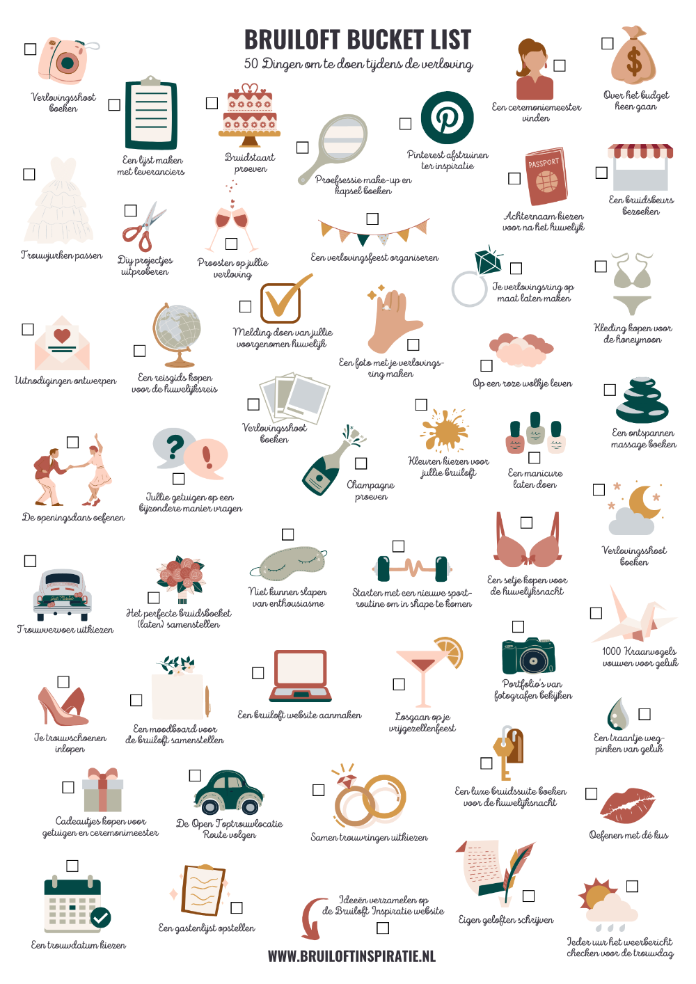 Bruiloft bucket list 50x Doen tijdens de verloving (gratis) Bruiloft Inspiratie Love Days Bruiloft bucket list 50x Doen tijdens de verloving (gratis) Bruiloft Inspiratie Love Days