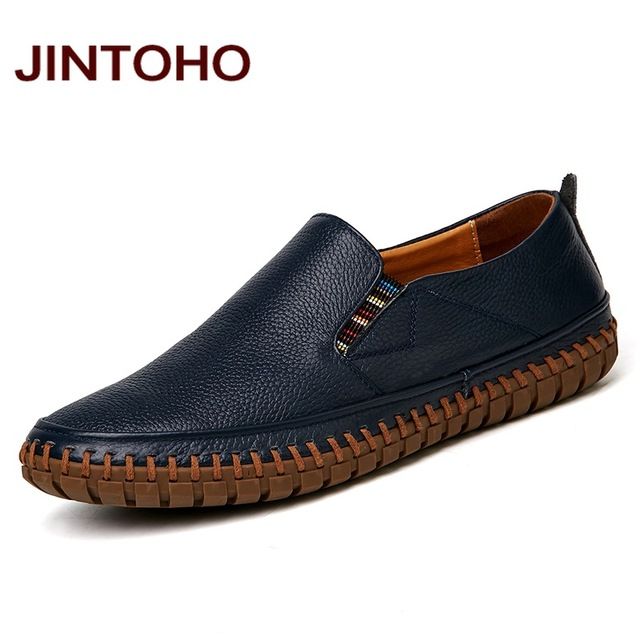 Fair Price Jintoho Big Size Men Genuine Leather Shoes Slip On Black Shoes Real Leather Loafers Mens Moccasins Shoes Italian Ayakkabi Erkek Ayakkabilar Terli K