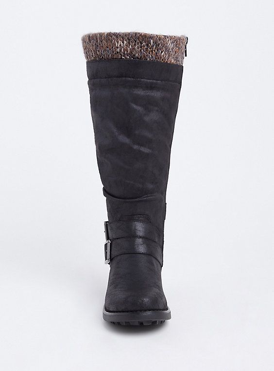 Black Sweater Trimmed Knee-High Slouch Boot (WW & Black Sweater Trimmed Knee-High Slouch Boot (WW &