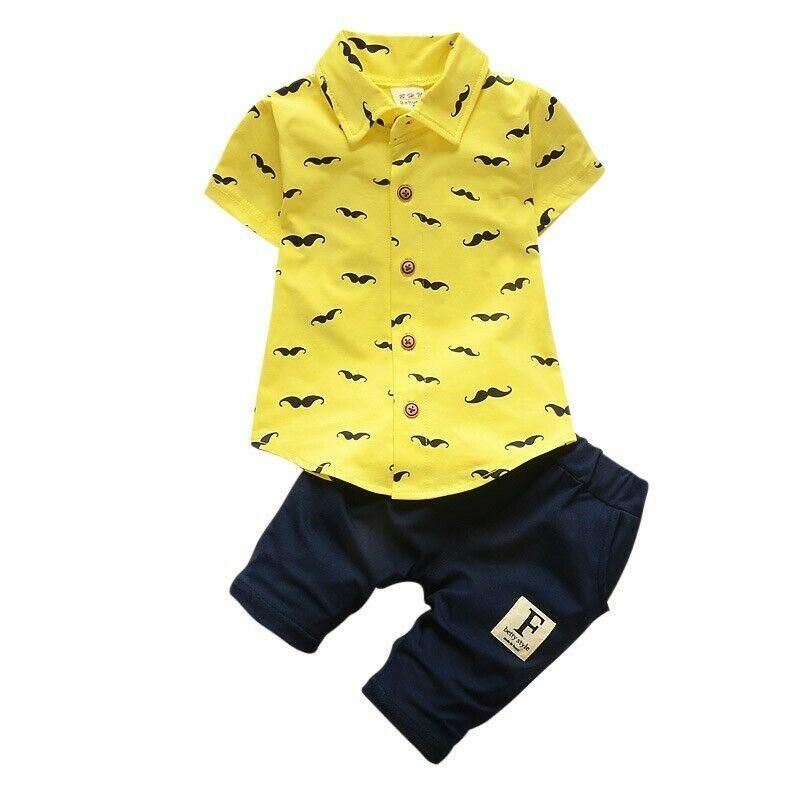 Newborn Toddler Baby Boy Summer Gentleman Clothes Set Pants+Shirt Tops Outfits - 12-18 MTHS