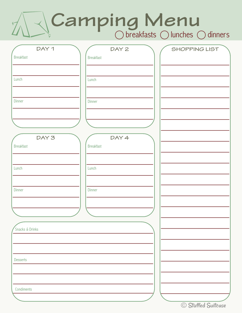 camping menu meal planning printable camping foods pinterest