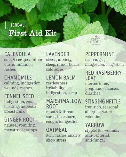 Earth Mama's Herbal First Aid Kit chart with the natural benefits of herbs for children and family health and wellness. Natural Healing Remedies, Herbal Remedies, Health Remedies, Home Remedies, Homeopathy Remedies, Holistic Healing, Natural Cures, Bloating Remedies, Natural Healing Herbs