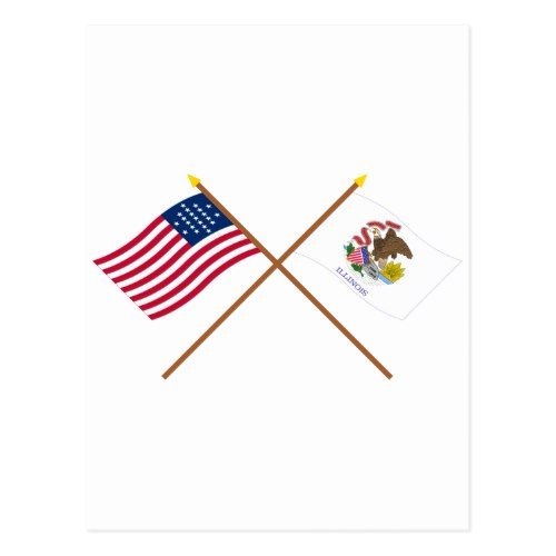 Crossed Us 21 Star And Illinois State Flags Postcard Zazzle Com