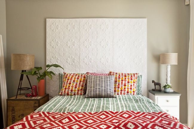 Pressed Tin Bedhead Bedroom Makeover Eclectic Refresh Pressed Tin Bedhead Bedroom Makeover, How Much Wider Should A Headboard Be Than The Bed