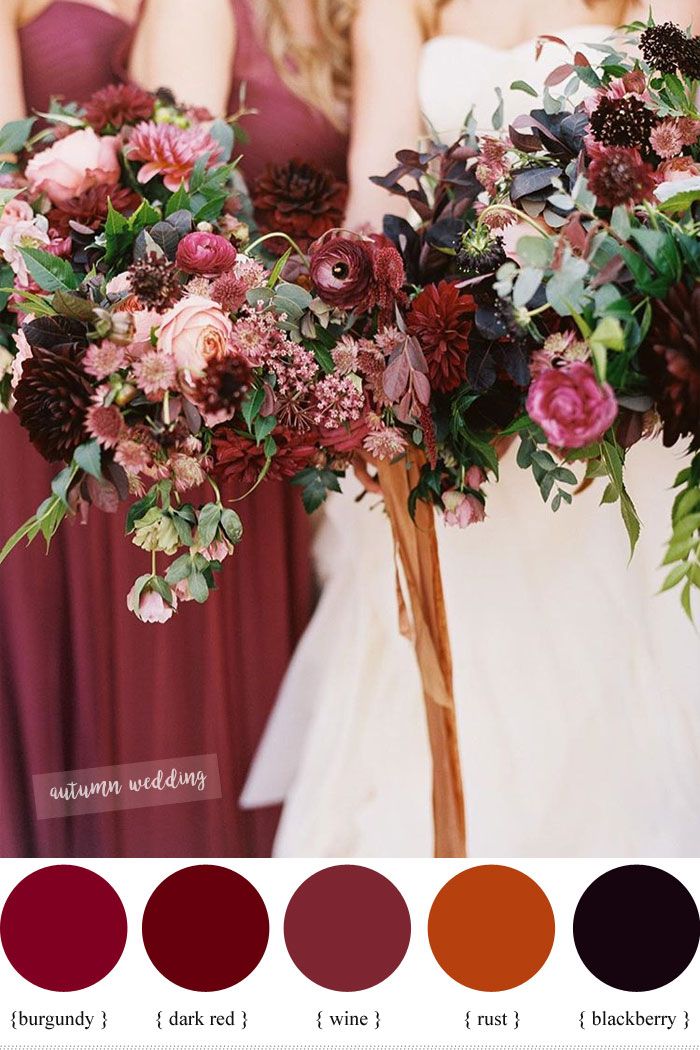 burgundy,dark red , rust and wine fall wedding color on autumn wedding color palette
