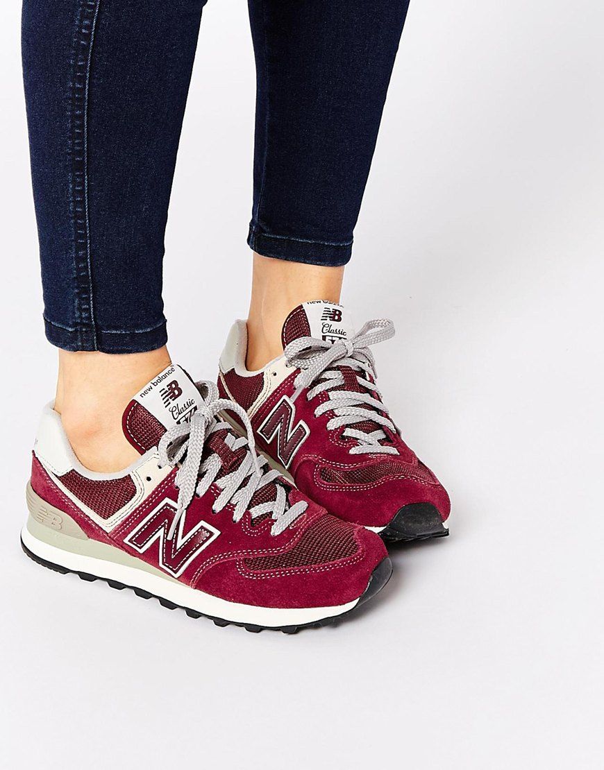 New Balance 574 Burgundy Trainers at 