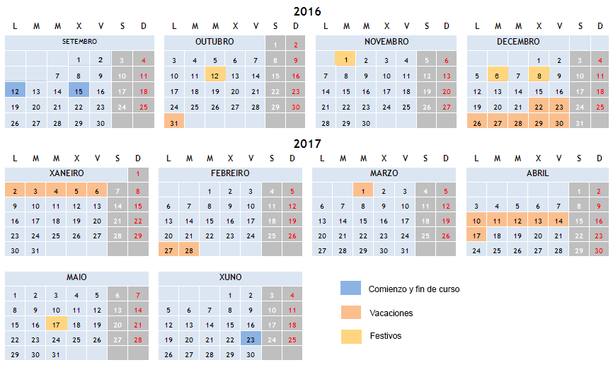 Calendario Escolar 2016 2017 Little Vigo Calendario Escolar Calendario Escolar 2018 Calendario
