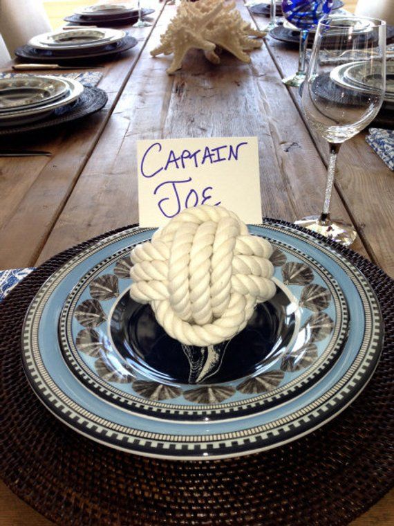 Coastal Wedding Rope Knot 8 Table Number Holders for your Seaside Wedding White Monkey Fist Rope Knots #ropeknots