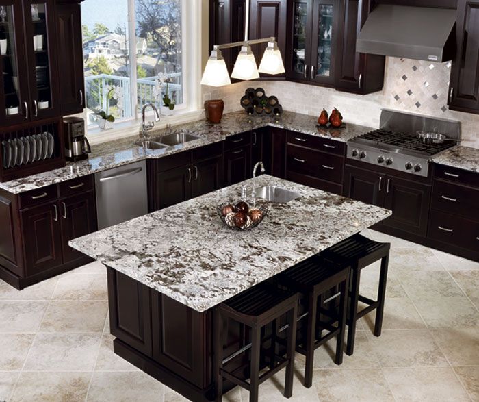 Amazing Contemporary Kitchen Design With Espresso Stained Cabinets Island White Stone Counter Amazing Contemporary Kitchen Design With Espresso Stained Cabinets Island White Stone Counter