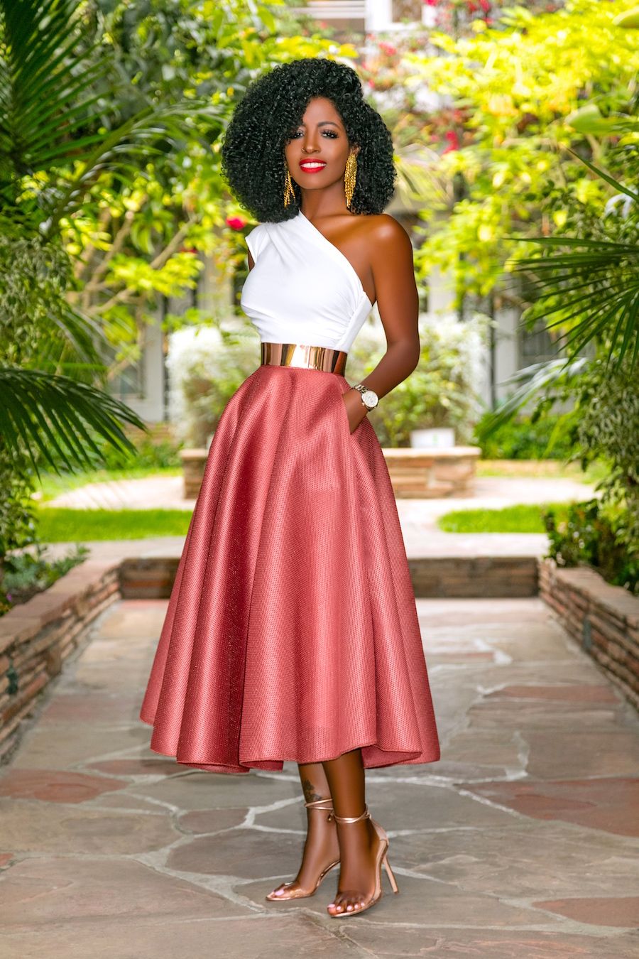 One Shoulder Peplum Top + Mesh 50s Midi Skirt (Style Pantry)