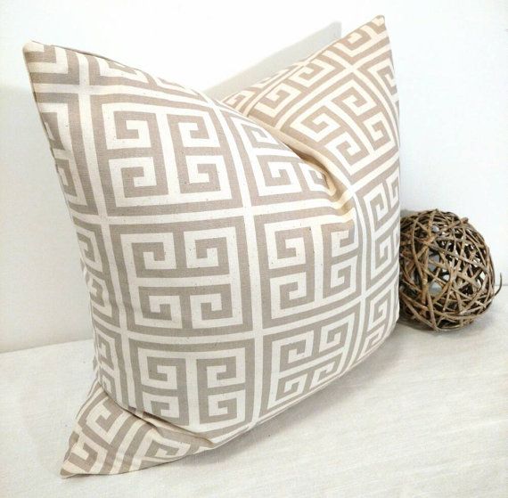 beige Greek key pillow greige Geometric Beige Decorative Pillows | Etsy