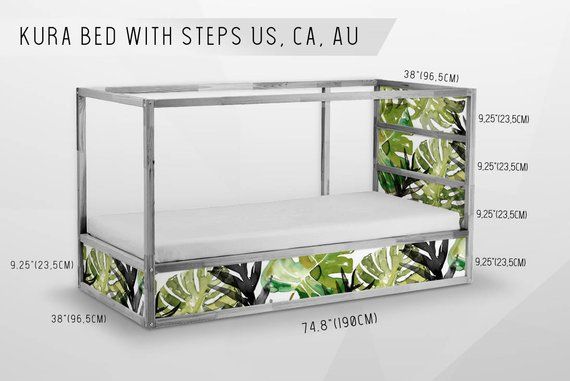 IKEA KURA BED removable stickers tropical leafs | Ikea nursery decals | Furniture stickers | Furniture decals set | Kids decor | K#24