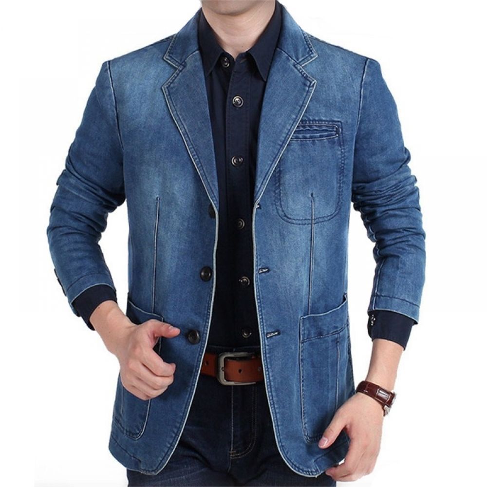 Macondoo Mens Casual Distressed Lapel Neck Embroidery Denim Button Down Shirts