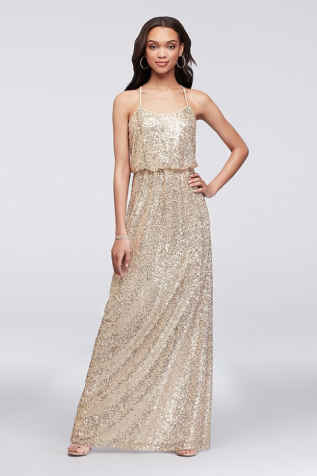 David's Bridal In Store Stock 3 Allover Sequin Blouson Tank Bridesmaid Dress David's