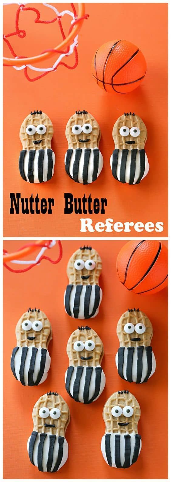 Make the right call with this quick treat for March Madness. Nutter Butter Referees are cookies dipped in white chocolate and dressed up as referees. the-girl-who-ate-everything.com Basketball Party, Football Birthday Party, Football Party Food, Sports Birthday, Sports Themed Party, Football Parties, Tailgate Party, Basketball Treats, Basketball Cakes