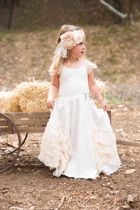 Vintage Ruffled Ivory Flower Girl Dresses