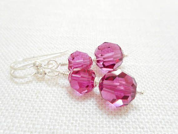 Fuchsia Crystal Earrings Pink Swarovski Sterling Fuchsia Crystal Earrings Pink Swarovski