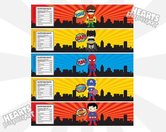 Printable superhero water bottle labels