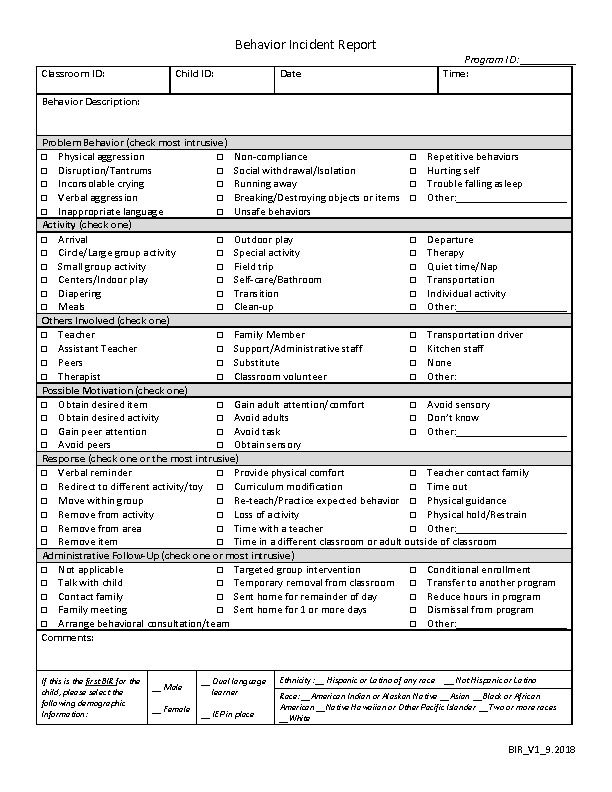 Behavior Incident Report System