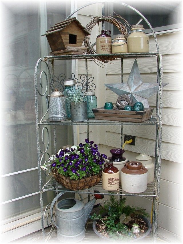 Ok I Got A Baker S Rack Today For My Front Porch Now Need Ideas Of What To Put On It Outdoor Bakers Decorating Deck Outdoor Bakers Rack, Outdoor Bakers Rack