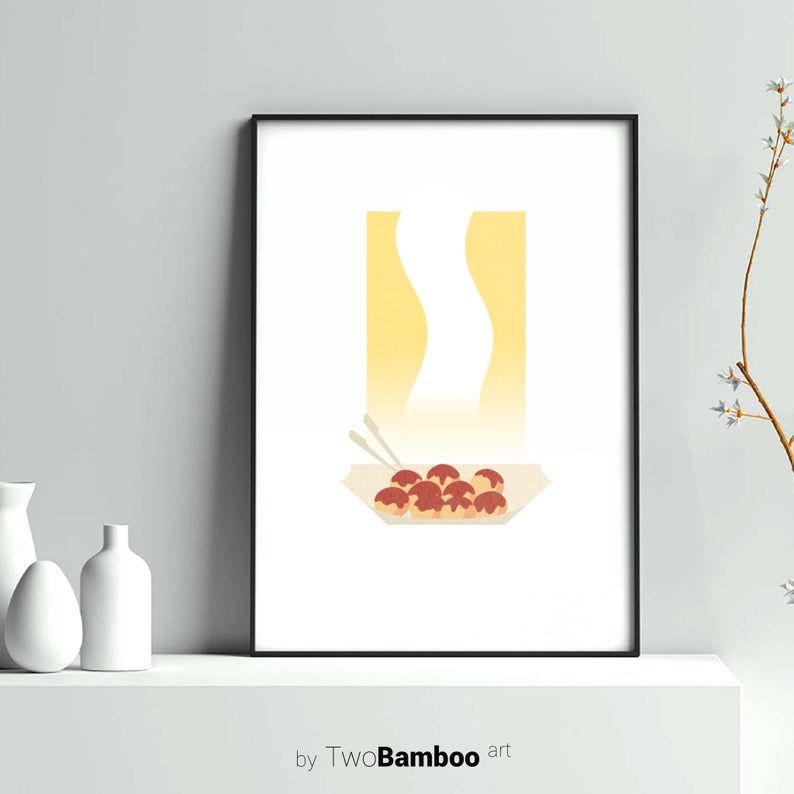Takoyaki Print Japanese Food Print Printable Wall Art Japanese Art Print Digital Download Downloadable Print Minimalist Decor In 2020 Printable Wall Art Japanese Art Downloadable Print