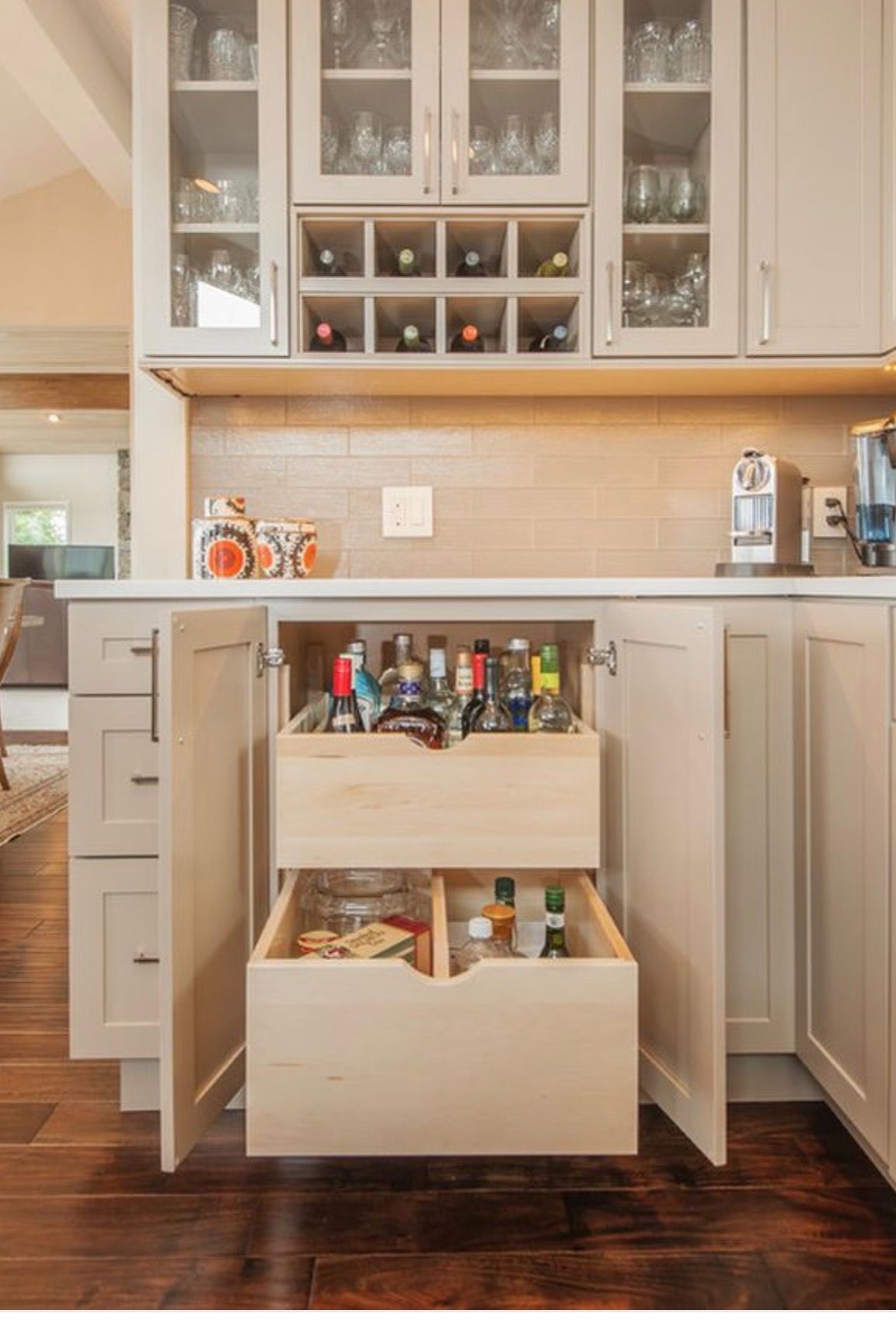 Pull out bar storage for water bottles drinks etc to restock mini Pull out bar storage for water bottles drinks etc to restock mini
