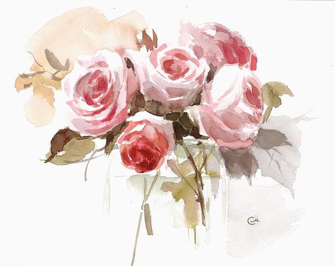Bouquet De Roses A L Aquarelle Par Valentine Aquarelle Val Tine