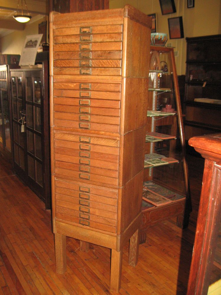 Antique Flat File Cabinet 24 Drawer Quartered Oak 1910's Stacking Antique Flat File Cabinet 24 Drawer Quartered Oak 1910's Stacking Unit - Antique Flat File Cabinet 24 Drawer Quartered Oak 1910's Stacking