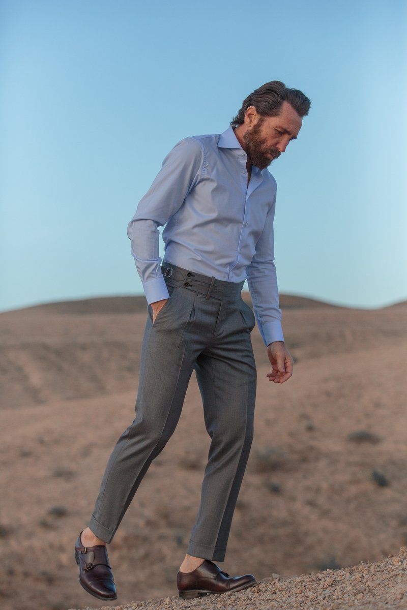 BLUE TROUSERS "Limited Edition" | Made in Italy | Pini Parma - Pini Parma Grey Trousers Outfit Men Formal, Formal Pant For Men, Trouser Outfit, Formal Men Outfit, Blue Trousers, Mens Pleated Trousers, Mens Trousers Casual, Trouser Suits, African Shirts For Men